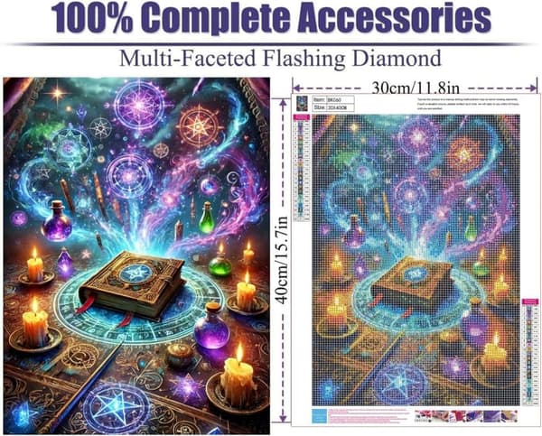 OBOSOE Halloween timanttimaalaus - Magic DIY Full Drill Diamond Art Kit, seinäkoriste (30x40 cm)