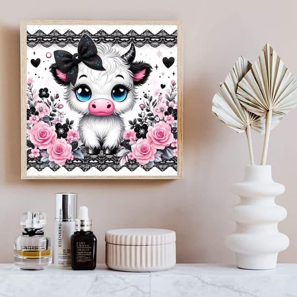 OBOSOE timanttimaalaus ja timanttimaalaus – 5D pyöreä täyspora Highland Cow Gem Art Kit seinäkoriste – 35×35 cm