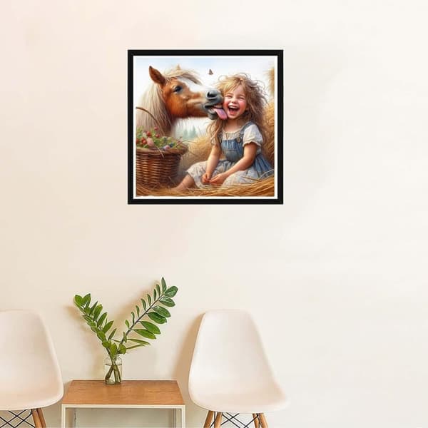 OBOSOE diamantmaleri og diamantmaleri – 5D rund fuld boremaskine DIY hestemotiv perlekunst vægdekoration – 35×35 cm