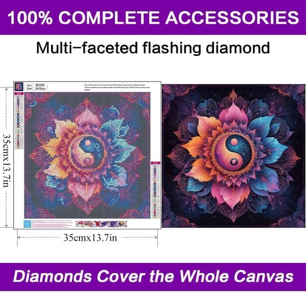 OBOSOE Diamond Painting & Diamantmålning – 5D Full Drill DIY Mandala & Blommor Väggdekoration – 35×35 cm