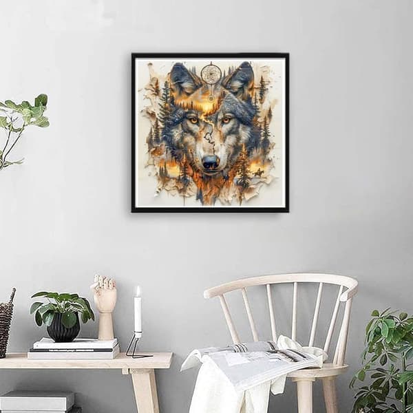 OBOSOE Diamantmaleri & Diamantmaleri – 5D Rund Fuld Drill DIY Wolf Art Kit Gave & Vægdekoration – 35×35 cm