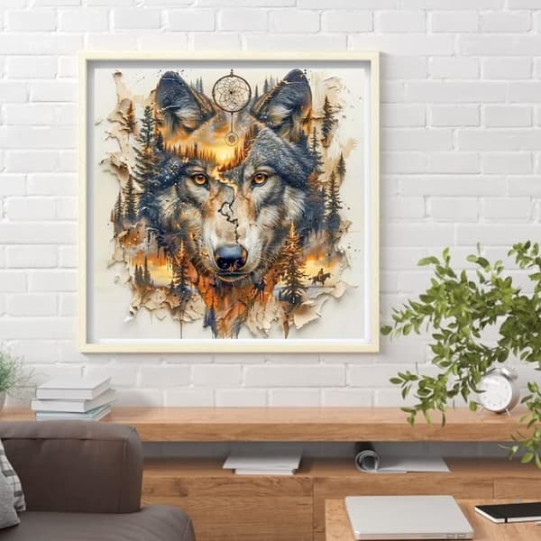 OBOSOE Diamantmaleri & Diamantmaleri – 5D Rund Fuld Drill DIY Wolf Art Kit Gave & Vægdekoration – 35×35 cm