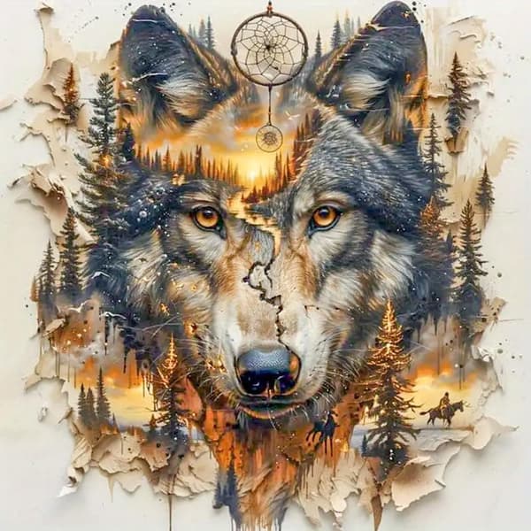 OBOSOE Diamantmaleri & Diamantmaleri – 5D Rund Fuld Drill DIY Wolf Art Kit Gave & Vægdekoration – 35×35 cm