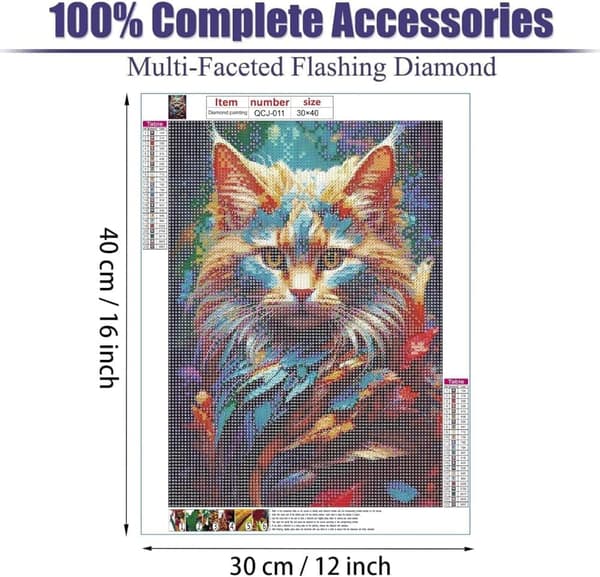 OBOSOE timanttimaalaus ja timanttimaalaus – 5D värikäs DIY vihainen kissan seinäkoriste – 30×40 cm