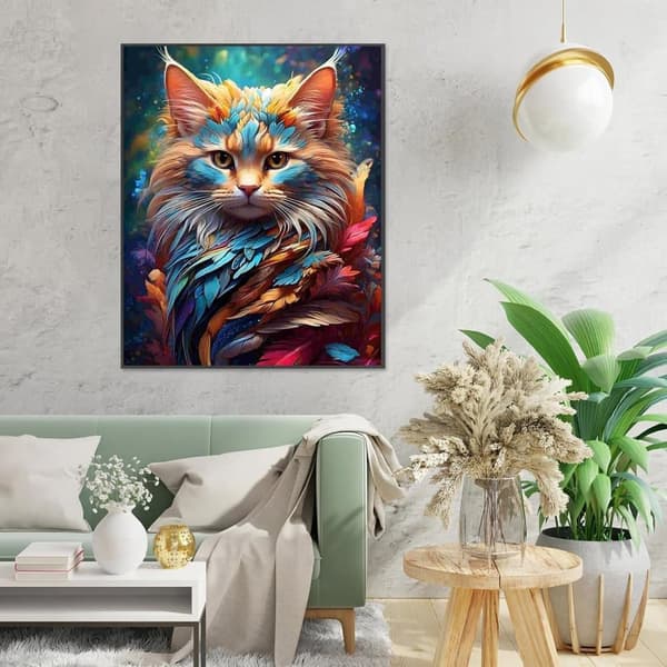 OBOSOE timanttimaalaus ja timanttimaalaus – 5D värikäs DIY vihainen kissan seinäkoriste – 30×40 cm
