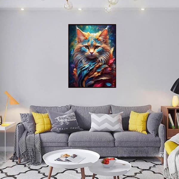 OBOSOE timanttimaalaus ja timanttimaalaus – 5D värikäs DIY vihainen kissan seinäkoriste – 30×40 cm