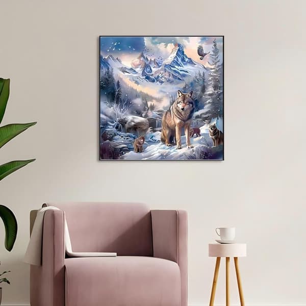 OBOSOE Varg Diamantpyssel - 5D Djur DIY Gem Konst Kit, Väggdekoration (30x30 cm)