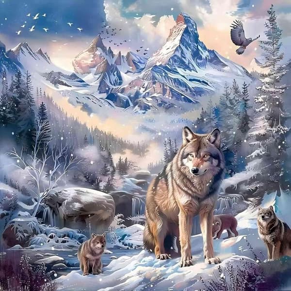 OBOSOE Varg Diamantpyssel - 5D Djur DIY Gem Konst Kit, Väggdekoration (30x30 cm)