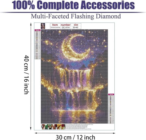 OBOSOE Diamond Painting & Diamantmålning – 5D Full Drill DIY Väggdekor (30×40 cm), Månfall Landskapsmotiv