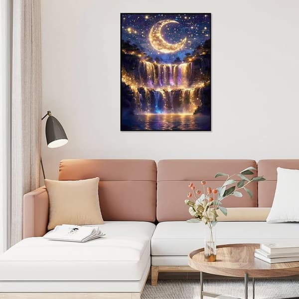 OBOSOE Diamond Painting & Diamantmålning – 5D Full Drill DIY Väggdekor (30×40 cm), Månfall Landskapsmotiv