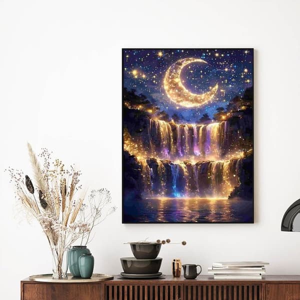OBOSOE Diamond Painting & Diamantmålning – 5D Full Drill DIY Väggdekor (30×40 cm), Månfall Landskapsmotiv