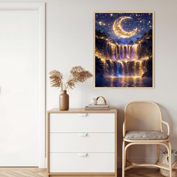 OBOSOE Diamond Painting & Diamantmålning – 5D Full Drill DIY Väggdekor (30×40 cm), Månfall Landskapsmotiv