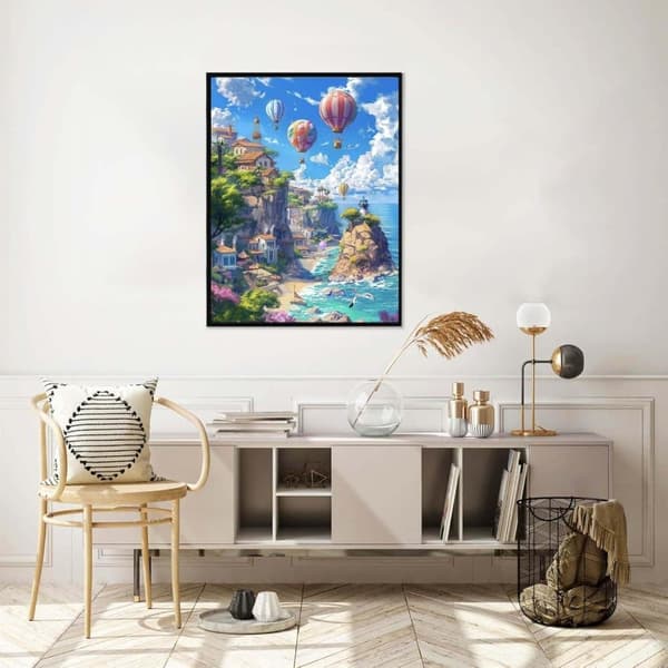 OBOSOE timanttimaalaus ja timanttimaalaus – 5D-täyspora DIY-maisemataidetta (30×40 cm), kuumailmapallo ja merinäköala