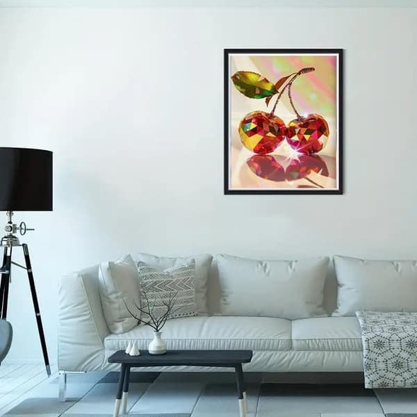 OBOSOE timanttimaalaus ja timanttimaalaus – 5D Full Drill DIY -seinätaidetta (30×40 cm), kirsikkadiskoteema