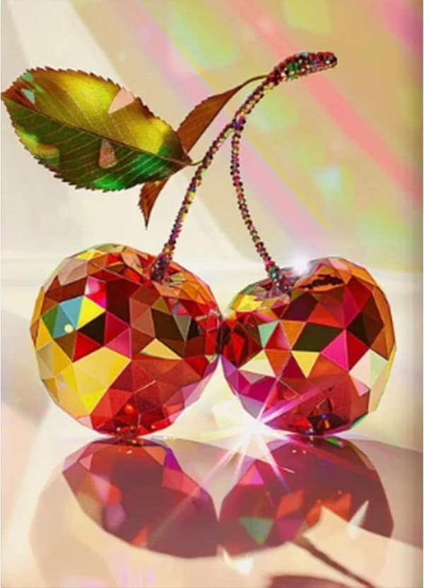 OBOSOE Cherry Disco Diamond Crafts - 5D Full Drill DIY Diamond Art aikuisille, Seinäkoriste (30x40 cm)