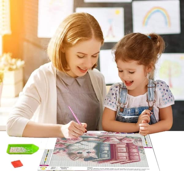 OBOSOE Diamond Painting & Diamantmålning – 5D Full Drill DIY Väggdekor (30×30 cm), Katt med Bokmotiv