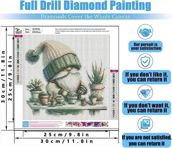 OBOSOE Diamantmaleri & Diamantmaleri – 5D Fuld Drill DIY Kunstværk (30×30 cm), Julemand med sukkulenter