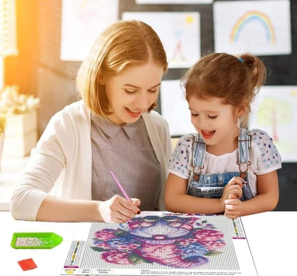 OBOSOE Diamond Painting & Diamantmålning – 5D Full Drill DIY Väggdekor (30×30 cm), Rosa Hortensia & Tomte