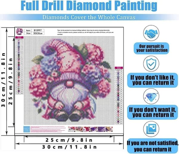 OBOSOE Diamond Painting & Diamantmålning – 5D Full Drill DIY Väggdekor (30×30 cm), Rosa Hortensia & Tomte