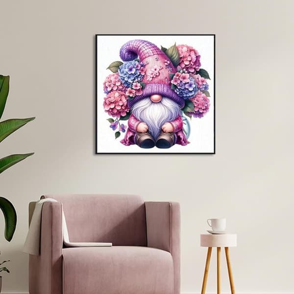 OBOSOE Diamond Painting & Diamantmålning – 5D Full Drill DIY Väggdekor (30×30 cm), Rosa Hortensia & Tomte