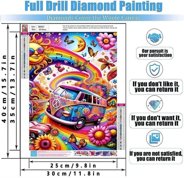 OBOSOE diamantmaleri og diamantmaleri – 5D fuld boremaskine DIY kunstsæt (40×30 cm), farverig bus til vægdekoration