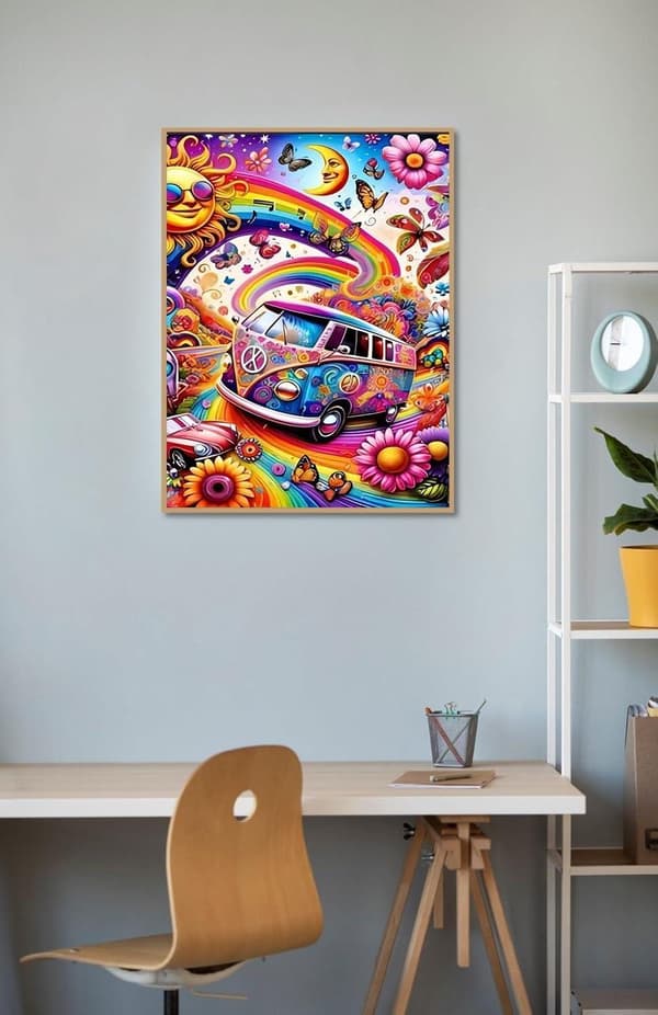 OBOSOE diamantmaleri og diamantmaleri – 5D fuld boremaskine DIY kunstsæt (40×30 cm), farverig bus til vægdekoration