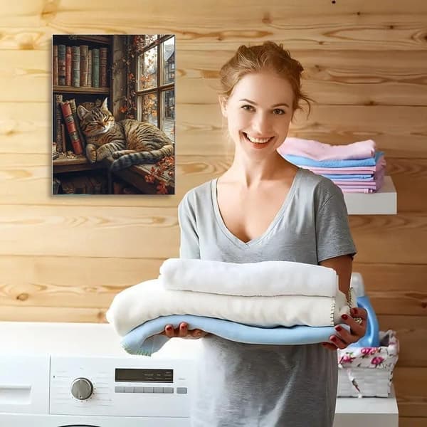 OBOSOE timanttimaalaus ja timanttimaalaus – 5D-täyspora DIY (40×30 cm), nukkuva kissa ikkunankarmien koristeluun