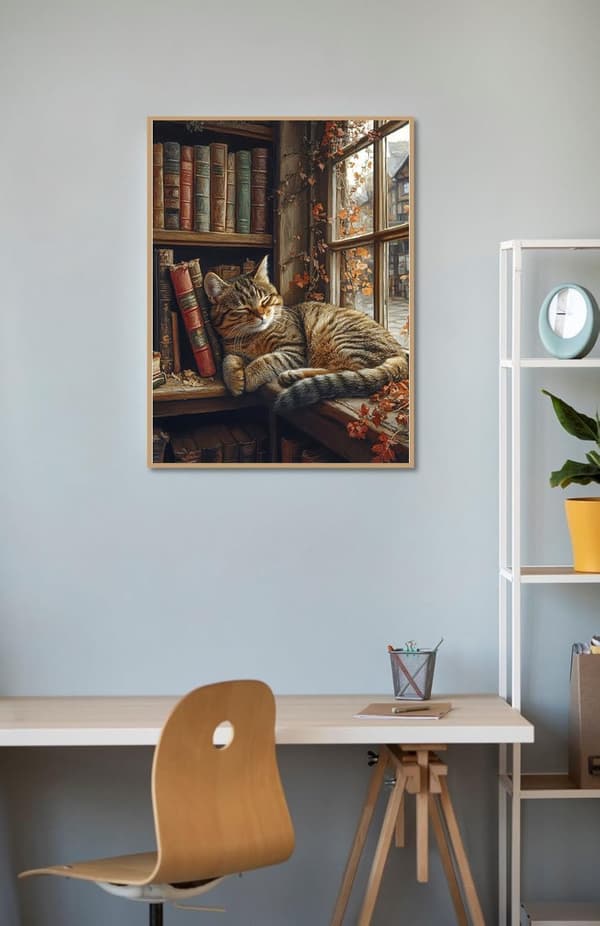 OBOSOE timanttimaalaus ja timanttimaalaus – 5D-täyspora DIY (40×30 cm), nukkuva kissa ikkunankarmien koristeluun