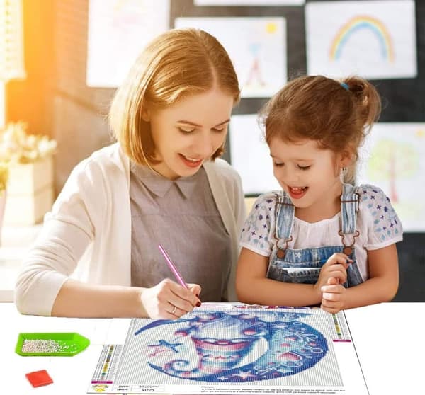 OBOSOE timanttimaalaus ja timanttimaalaus – 5D-täyspora DIY Art Kit (35×35 cm), Moon Santa Motif seinäkoristeluun