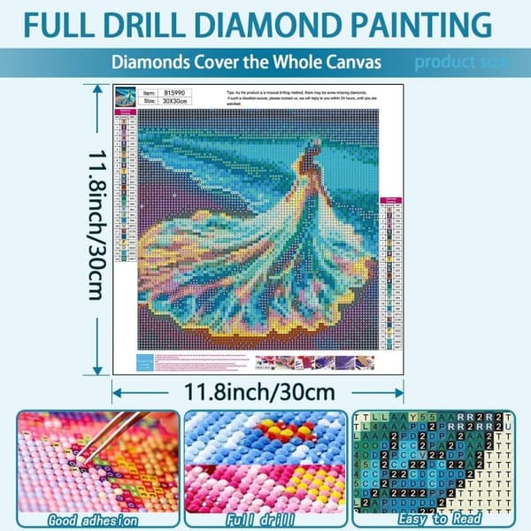 OBOSOE Diamantmaleri & Diamantmaleri – 5D Landskab DIY Rund Fuld Drill Vægklistermærke (30×30 cm), Havfrue ved stranden