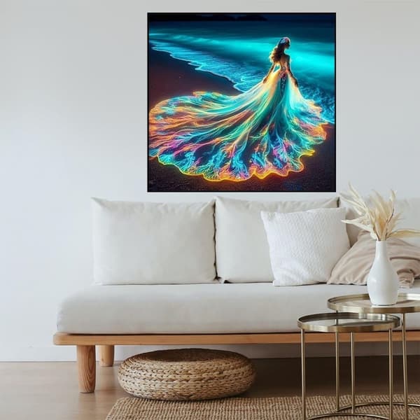 OBOSOE Diamantmaleri & Diamantmaleri – 5D Landskab DIY Rund Fuld Drill Vægklistermærke (30×30 cm), Havfrue ved stranden