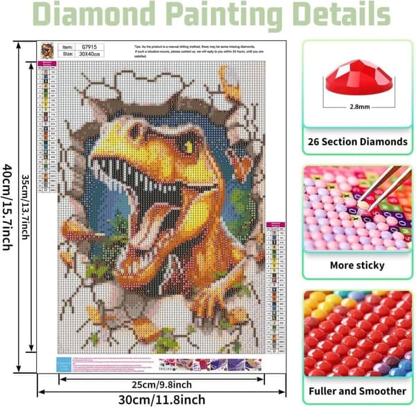 OBOSOE timanttimaalaus ja timanttimaalaus – 5D-tee-se-itse-sarja aikuisille ja aloittelijoille (30×40 cm), dinosaurusteema