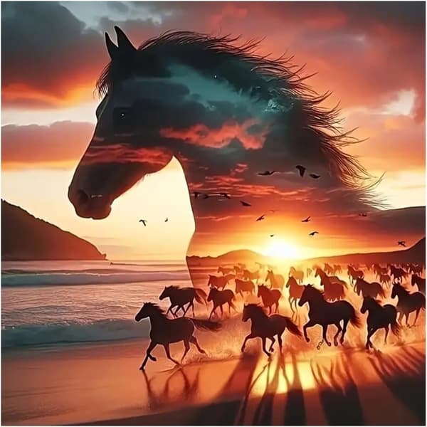 OBOSOE Horse Diamond Crafts - 5D pyöreä täyspora DIY timanttitaidesarja aikuisille, seinäkoriste (35x35 cm)