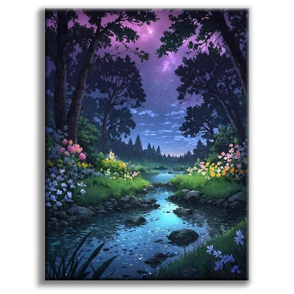 OBOSOE Diamond Painting - Månskens Skogsbäck 5D DIY Diamantmålning, 30x40cm