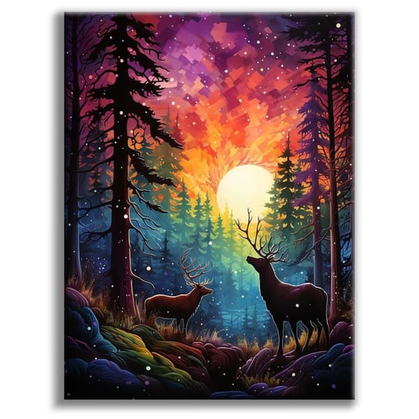 OBOSOE Diamond Painting - Color Dreams metsä ja peura 5D DIY-timanttimaalaus, 30x40cm