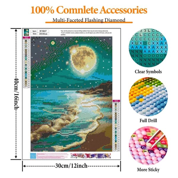 OBOSOE Diamond Painting - Moonlight Beach 5D DIY timanttimaalaus, 30x40cm