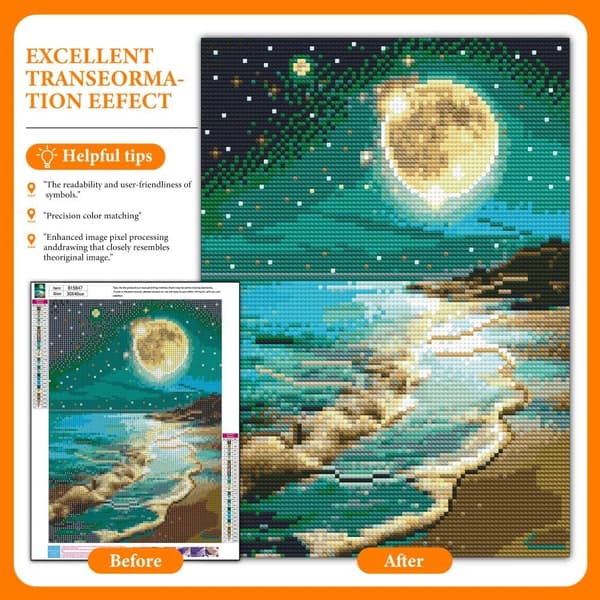 OBOSOE Diamond Painting - Moonlight Beach 5D DIY timanttimaalaus, 30x40cm