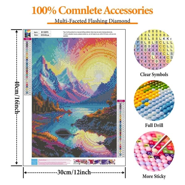 OBOSOE Diamond Painting - Color Dreams Mountain Lake Sunset 5D DIY timanttimaalaus, 30x40cm