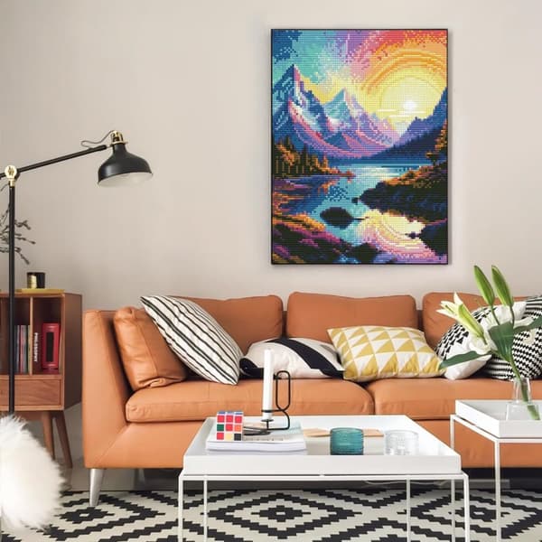 OBOSOE Diamond Painting - Color Dreams Mountain Lake Sunset 5D DIY timanttimaalaus, 30x40cm