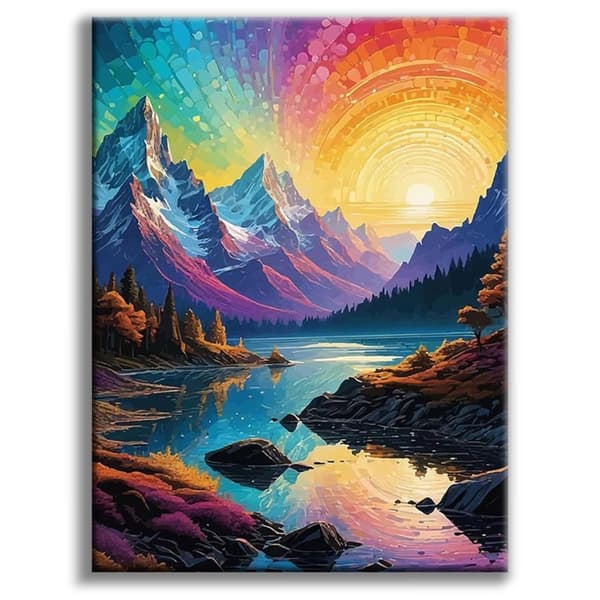 OBOSOE Diamond Painting - Color Dreams Mountain Lake Sunset 5D DIY timanttimaalaus, 30x40cm