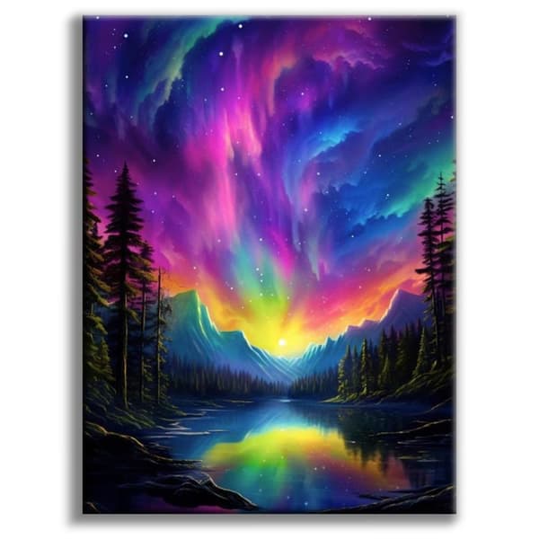 OBOSOE Diamond Painting - Aurora Fjällsjö Wonderland 5D DIY-timanttimaalaus, 30x40cm