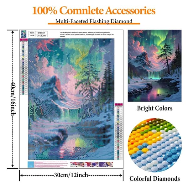 OBOSOE Diamond Painting - Aurora over Snöfjälls Vattenfall 5D DIY-timanttimaalaus, 30x40cm