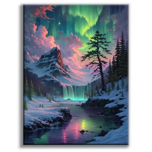 OBOSOE Diamond Painting - Aurora over Snöfjälls Vattenfall 5D DIY-timanttimaalaus, 30x40cm