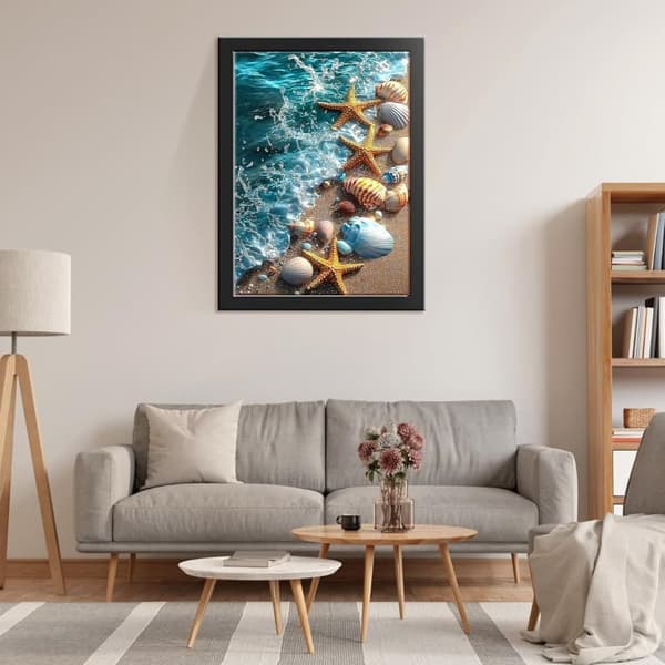 OBOSOE 5D Diamond Painting - Havsstrand Motiv för Vuxna, Nybörjarvänlig Full Drill Pärlbroderi med Snäckor (30x40 cm)