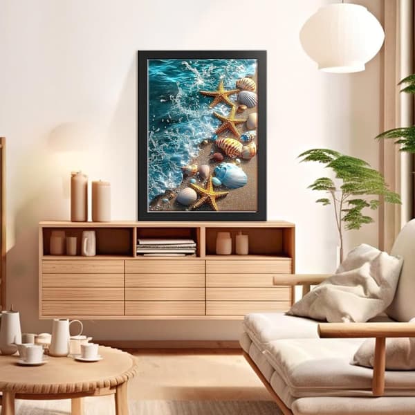 OBOSOE 5D Diamond Painting - Havsstrand Motiv för Vuxna, Nybörjarvänlig Full Drill Pärlbroderi med Snäckor (30x40 cm)