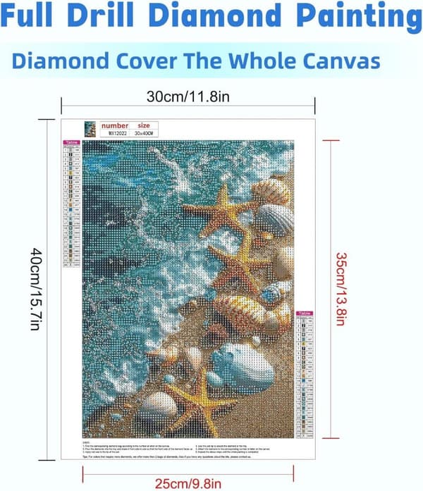 OBOSOE 5D Diamond Painting - Havsstrand Motiv för Vuxna, Nybörjarvänlig Full Drill Pärlbroderi med Snäckor (30x40 cm)