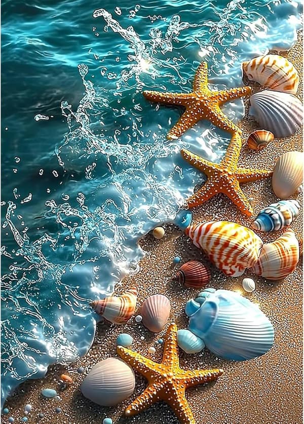 OBOSOE 5D Diamond Painting - Havsstrand Motiv för Vuxna, Nybörjarvänlig Full Drill Pärlbroderi med Snäckor (30x40 cm)