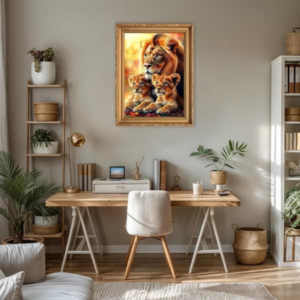 OBOSOE 5D timanttimaalaus – Leijonaperhe Savannahissa, Full Drill DIY-helmikirjonta (30x40 cm) – Eläinaihe seinäkoristeluun