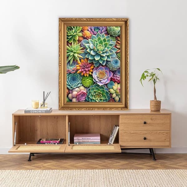 OBOSOE 5D Diamond Painting – Sukkulenter i Kruka, Full Round Drill DIY Pärlbroderi (30x40 cm) – Växtmotiv för Väggdekoration