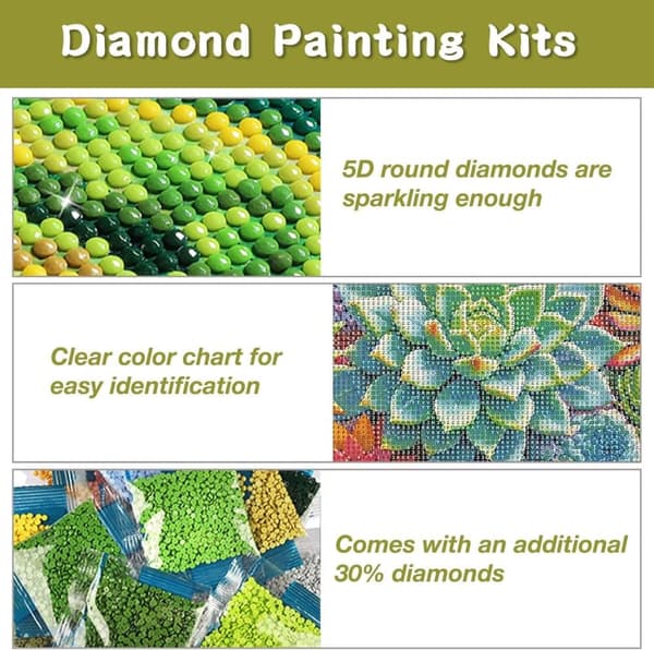 OBOSOE 5D Diamond Painting – Sukkulenter i Kruka, Full Round Drill DIY Pärlbroderi (30x40 cm) – Växtmotiv för Väggdekoration